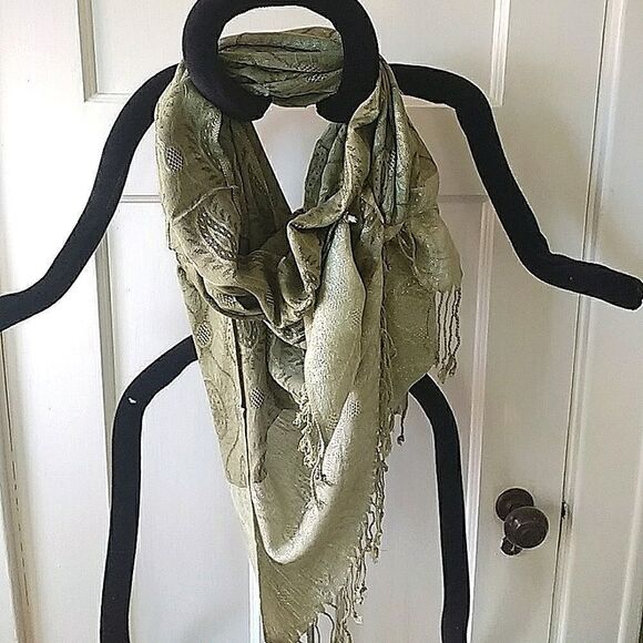 Two-Tone Green Paisley Oblong Scarf - Picture 1 of 4